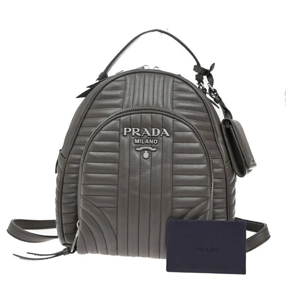 PRADA Logo Diagramme Backpack Shoulder Bag Leather Brown SHW Italy - Picture 1 of 16